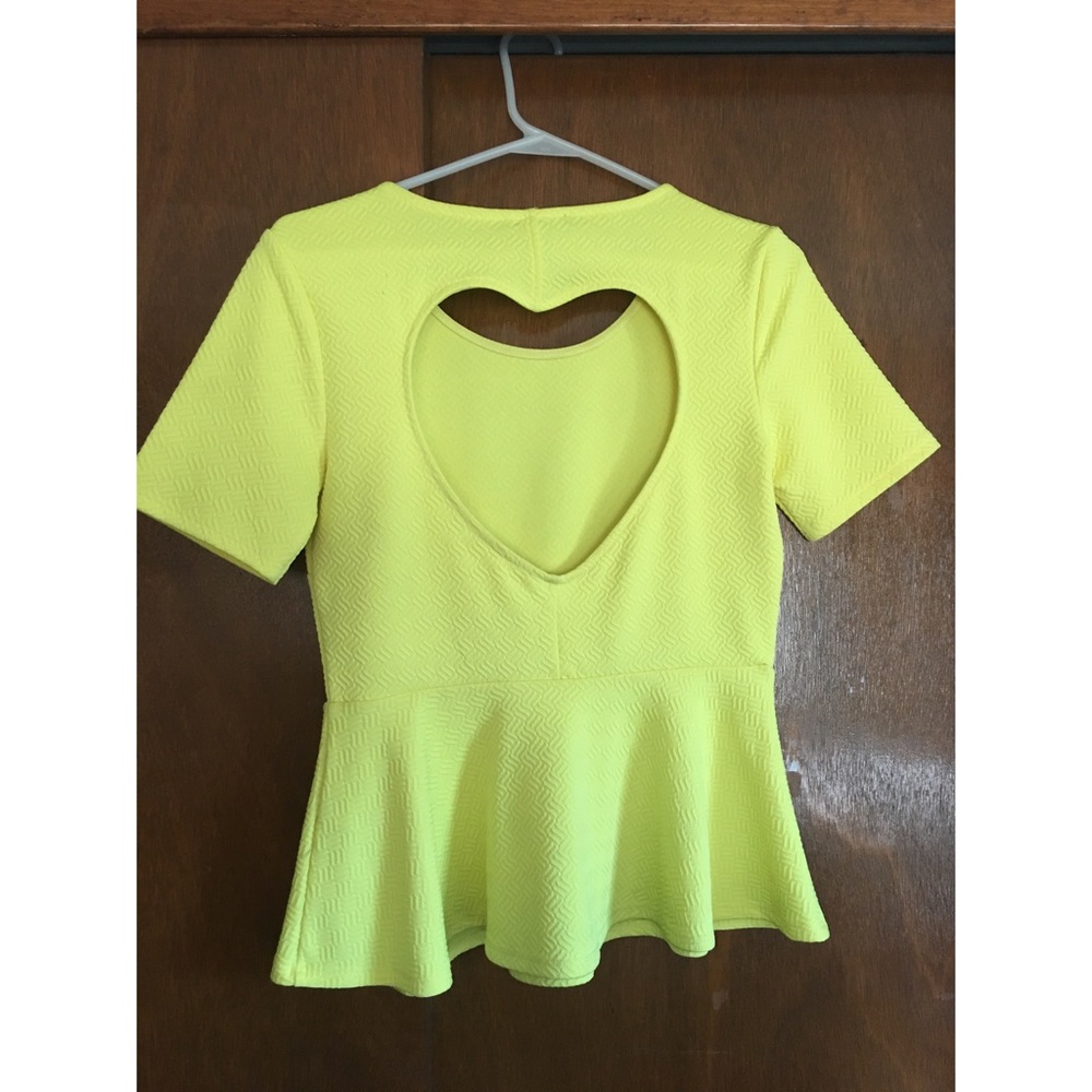 Yellow Peplum shirt with open back heart!
